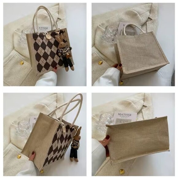 ❤️Adorable Cute Linen Small Tote Bag w/ Bunny Charm 🎁 - Picture 4 of 6